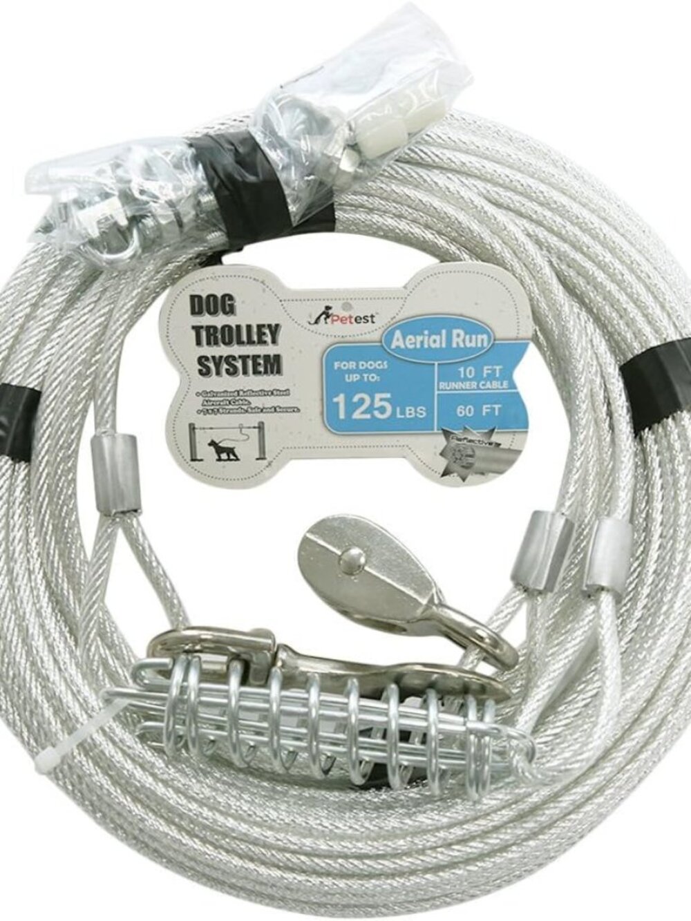 Petest 60ft Trolley Runner Cable for Heavy Dogs Up to 125 Pounds